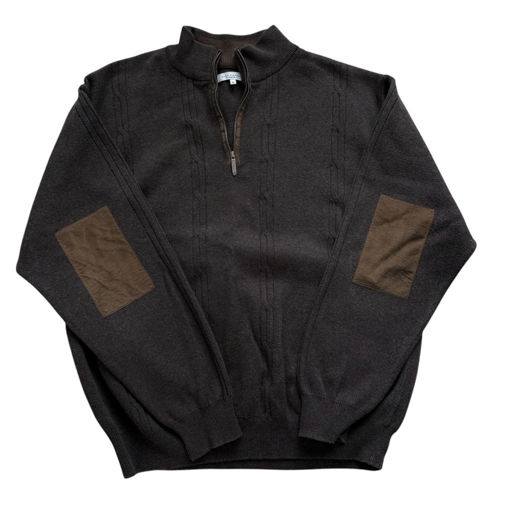 Alex Cannon 1/4 Zip Sweater Size XL Classic Look with Elbow Patches Brown